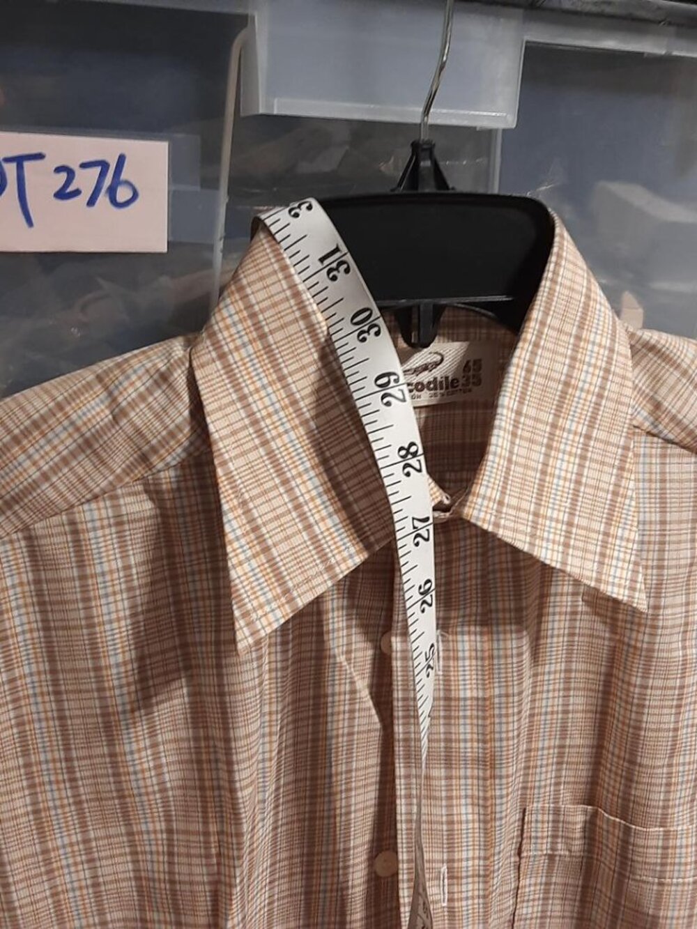 Vintage Men Crocodile Button Up Shirt Brown & White Plaid Size 14.5